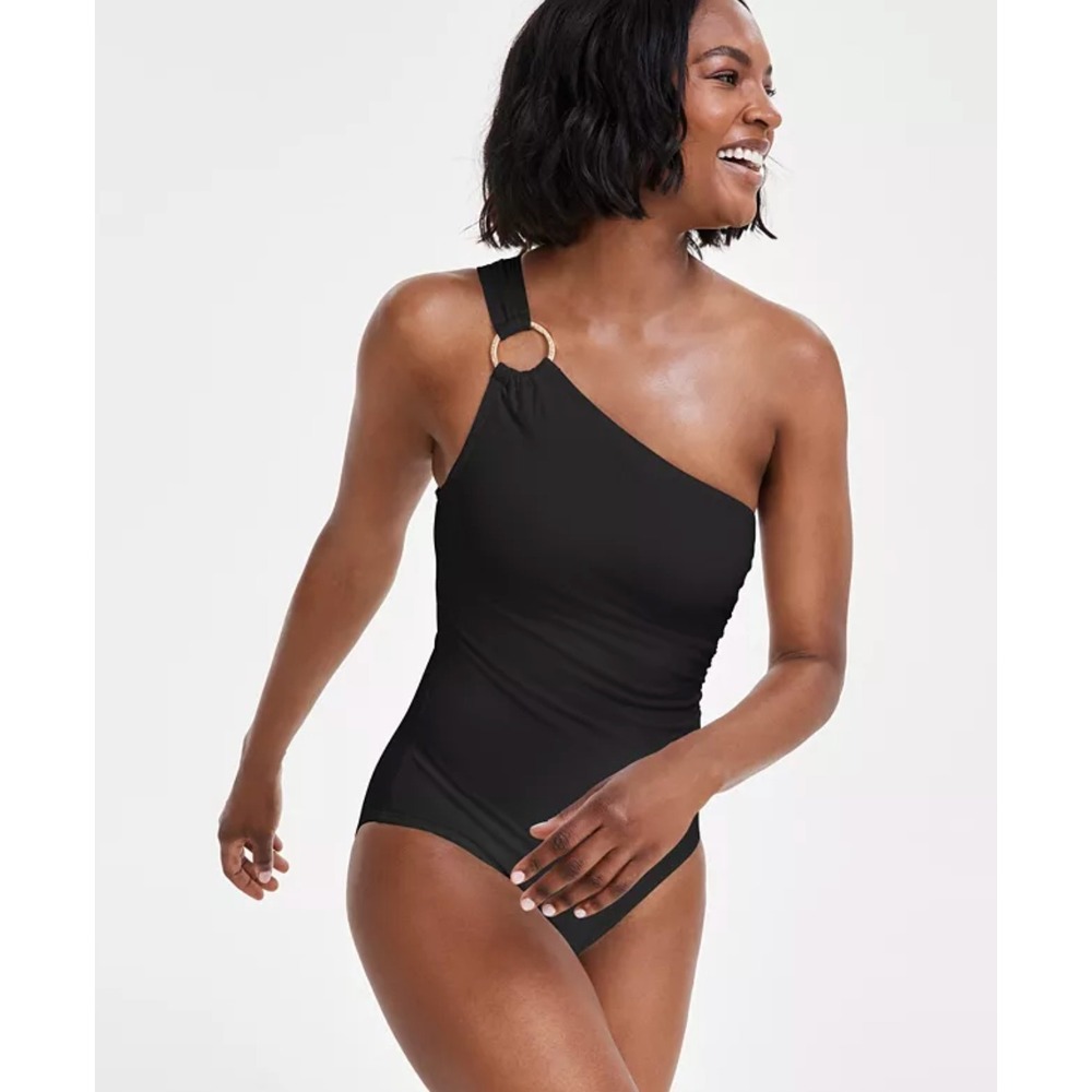 Michael Kors One Piece Swimsuit Womens 8 Black One Shoulder Ring MM7M524